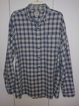 L. L. BEAN MEN&#39;S LS 100% COTTON BLUE/WHITE PLAID FLANNEL LS SHIRT-WORN/W... - £14.02 GBP