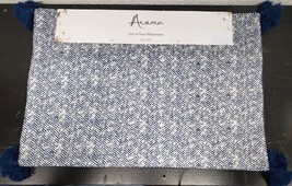 Set Of 4 Same Fabric Placemats (13&quot; X 19&quot;) Blue &amp; White Design,Aroma - £17.40 GBP
