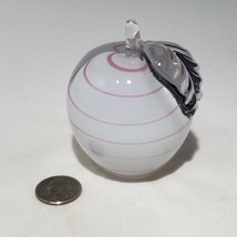 Art Glass Apple White Pink Swirl Clear Glass Paperweight Polished Clear ... - £25.88 GBP