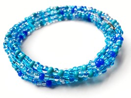 Blue Long Seed Bead Necklace, Czech Glass Bead Necklace, Long Layering Necklace, - £16.59 GBP