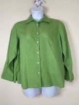 Talbots Womens Plus Size 1XP Green Linen Eyelet Button Up Shirt Long Sleeve - $14.17