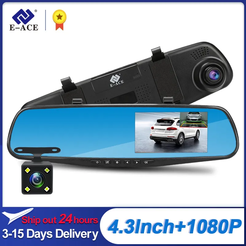 E-ACE Full HD 1080P Car Dvr Camera Auto 4.3 Inch Rearview Mirror Digital Video - £30.38 GBP+