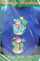 Candamar Designs 1998 Snowmen Holiday Traditions Wearable Cross Stitch Kit 51052 - $14.84