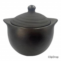 Soup Pot Black Clay Earthen Crock Pot 4 Liters Unglazed 100% Handmade in La Cham - £71.94 GBP