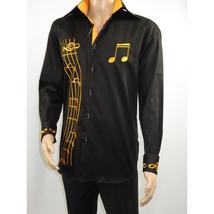 Men Axxess Turkey Shirt 100% Cotton Musical Note 224-56 French Cuffs Black Gold image 8