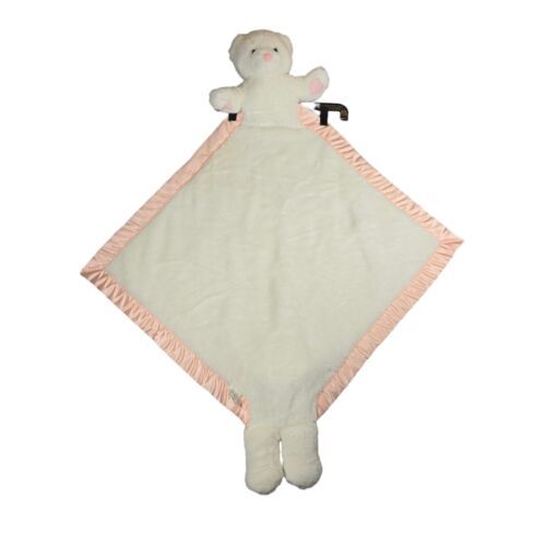 My Banky Large Plush Lovey White Baby Security Blanket Bear Pink Satin Trim 26" - $16.61