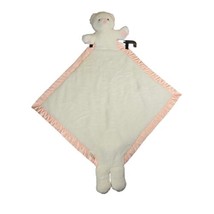 My Banky Large Plush Lovey White Baby Security Blanket Bear Pink Satin Trim 26&quot; - £12.80 GBP