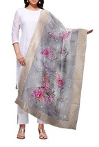 Jacquard Dupatta Seide Zari Ethnisch Indisch Chunni Damen/Mädchen Hochzeit Grau - $33.47