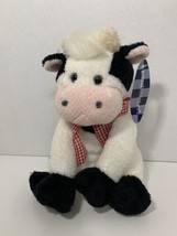 Animal Adventure black white sitting plush cow red gingham ribbon bow blue eyes - £12.53 GBP