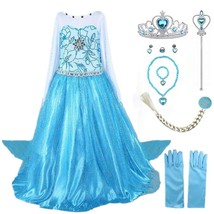 Elsa Costume Princess Party Girls Costume Dress with Accessories Set 2-10Y - £17.39 GBP+