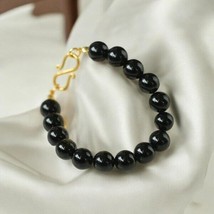 Handmade Black Onyx Bead Bracelet, 4mm to 10mm Round Beads, Sterling Silver Gold - $28.04+