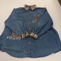 Dressbarn RN#81492 Women's 18/20 Blue Embroidery Tiger Cotton Blend Denim Jacket image 15