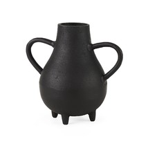 Black Matte Metal Two Handle Vase - $2,150.57 MXN