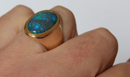 7.25 ct Natural Australian Black Fire Opal 14k Yellow Gold Solitaire Men&#39;s ring - £1,523.40 GBP