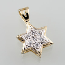 14k Oro Giallo Stella di David Ciondolo Con / Diamanti Judaica Splendido Stato - $480.24