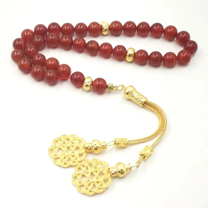 Tasbih Natural Red Agates with Golden Tarbazona Islam Muslim Everything is new b - £61.30 GBP