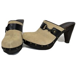 Enzo Angiolini Tan Leather &amp; Wood Platform Clog Mule womens size 7 - £16.12 GBP