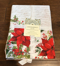 Cynthia Rowley Christmas Poinsettia & Plaid Tablecloth 60”x 84” Oblong Scroll - $36.97