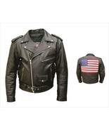 Men&#39;s Motorcycle Premium Buffalo Leather Jacket with USA Flag - £125.45 GBP+
