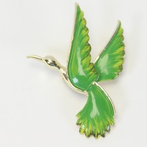 Gerry&#39;s Green Enamel Bird Brooch Pin Long Beak 1.4&quot; Wide x 2&quot; Tall - $29.39