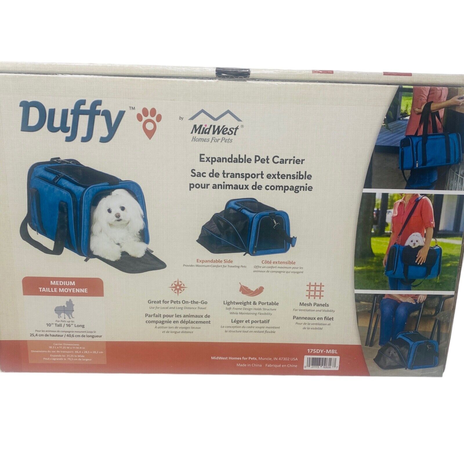 Midwest Duffy Expandable Pet Carrier Medium Blue 18.3x11.25x11.14" New - £48.25 GBP