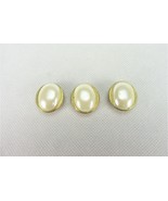 Vintage Button Covers, Set of 3 Oval Faux Pearl, Ribbed Gold Tone Edge P... - $9.75