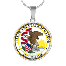 Illinois State Seal Necklace Circle Pendant Stainless Steel or 18k Gold 18-22&quot; - £38.23 GBP+