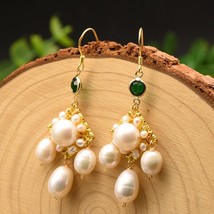 Original Design Natural Round Fresh Water Pearl Drop Earrings For Women Wedding  - £37.94 GBP