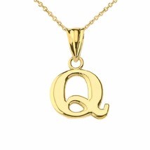 10k Solid Yellow Gold Small Mini Initial Letter Q Pendant Necklace - £66.55 GBP+