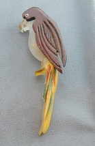 Vintage Colorful Carved Lucite &amp; Wood Parrot Bird Pin Brooch - £23.97 GBP
