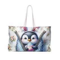 Personalised/Non-Personalised Weekender Bag, Easter, Cute Penguin with Bunny Ear - £39.08 GBP