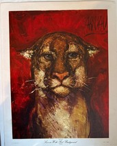 Lion Lioness Animal Paint print with Red background Signed Artwork 18 x ... - $456.48 MXN
