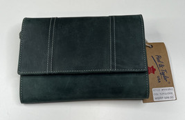 paul taylor NWT green leather clutch MSRP $98 wallet x8 - £53.81 GBP