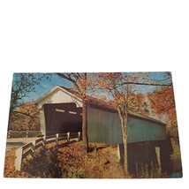 Postcard Covered Bridge Fall Leaves Indiana Chrome Unposted - £5.42 GBP