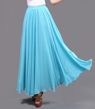 Aqua-blue Long Chiffon Skirt Outfit Women Custom Plus Size Chiffon Skirt image 6