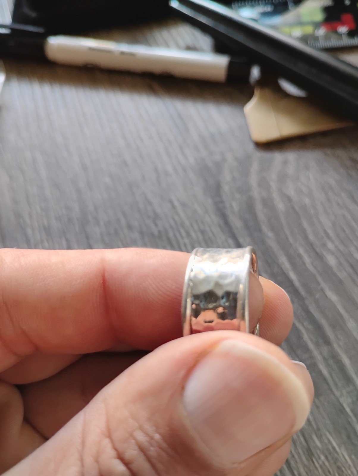 925 Sterling Silver Modernist 11 Mm Wide Hammered Band Ring SZ 7.5 Free Shipping Item image 9