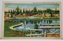 Clinton Iowa Swan Lake Clinton Memorial Park, A Pretty Linen Postcard E8 - £5.54 GBP