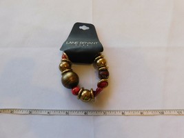 Lane Bryant Gold Tone Gold and Red Beads V01053 Stretch Bracelet NEW NOS... - $29.69