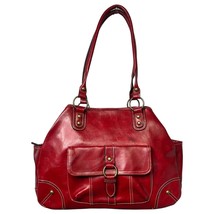 Vintage Leather Shoulder Bag Purse Womens Red Double Strap Front Retro Y... - $25.73
