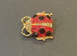 Lady Bug Enamel and Rhinestone Brooch Pin - $142.55 MXN
