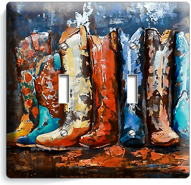 TEXAS COUNTRY WESTERN RUSTIC COWBOY BOOTS 2 GANG LIGHT SWITCH WALL PLATES DECOR