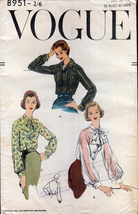 Vintage Vogue 8951 Set of Blouses Long Sleeves Date 1956 Bust 38" - $30.00