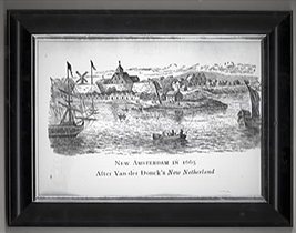 B&amp;W Engraving Print Reproduction (Framed) View of New Amsterdam 1665 - W... - $10.77