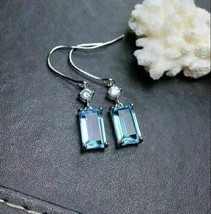 6Ct Simulated Emerald Aquamarine Dangle Earrings Solid 14K White Gold Plated - £52.30 GBP