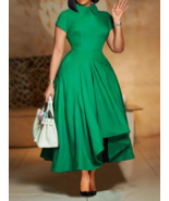 Pleated A Line Short Sleeves Irregular Length Classy Modest Dress - $149.16 CAD