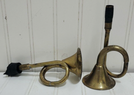 Vintage Brass Bicycle Horn Rubber Squeeze Style - Bulbs Missing - Blowing Works - £22.43 GBP