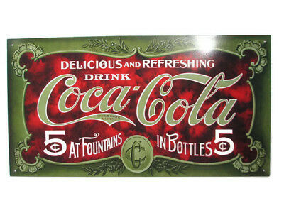 Coca-Cola Pressedboard Sign Green Coca-Cola 5 Cents - $39.59