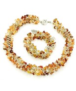 Orange Agate Cluster Chip Clear Seed Bead Necklace Bracelet Set - £25.06 GBP