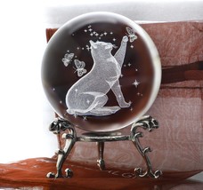 Zeershee 60Mm 3D Crystal Ball Laser Engraved Glass Cat Figurine Paperweight - $29.96