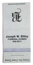 Joseph W. Bliley Funeral Home - Richmond, Virginia 30 Strike Matchbook Cover VA - £1.38 GBP